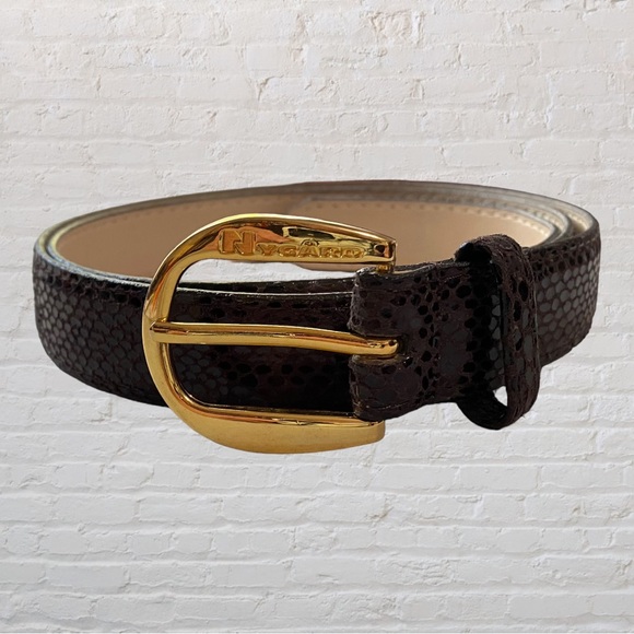NYGARD Ladies Serpent Print Belt - Dark Brown - Size Large - Picture 1 of 5